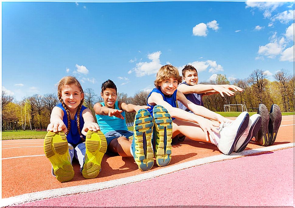 Children doing warm-up games.