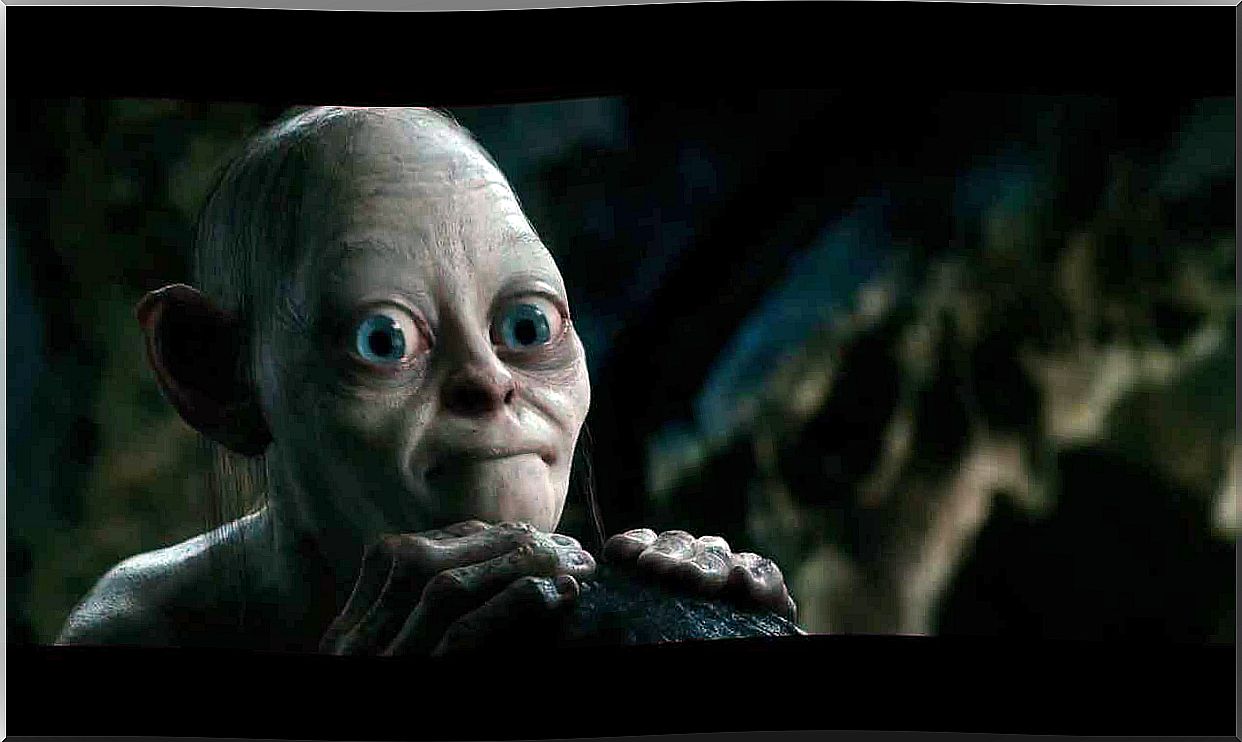 Gollum playing riddles in The Hobbit