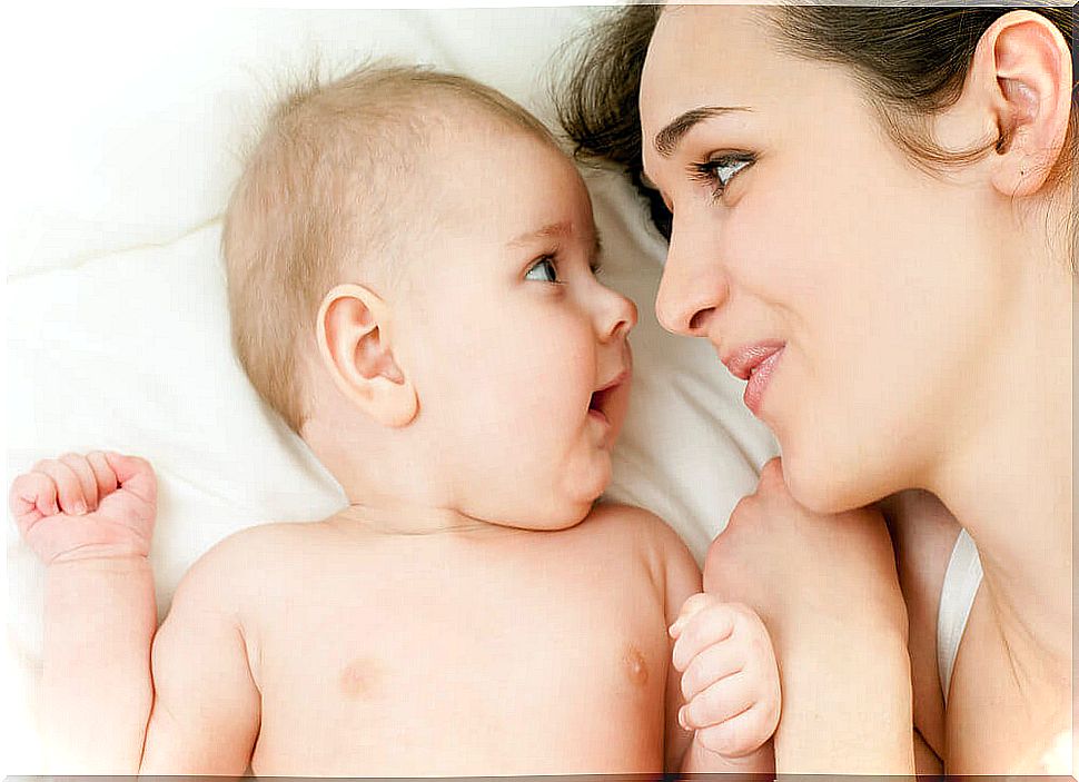 Secure attachment between mother and child.