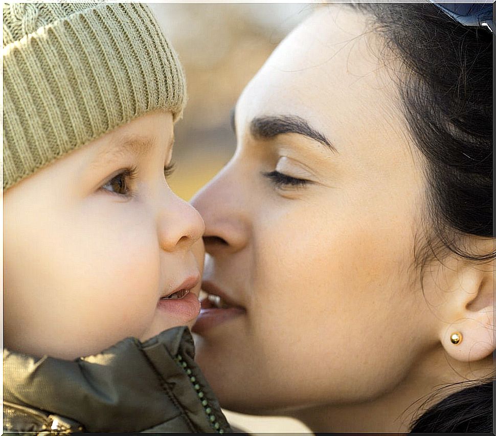 Secure attachment between mother and child.